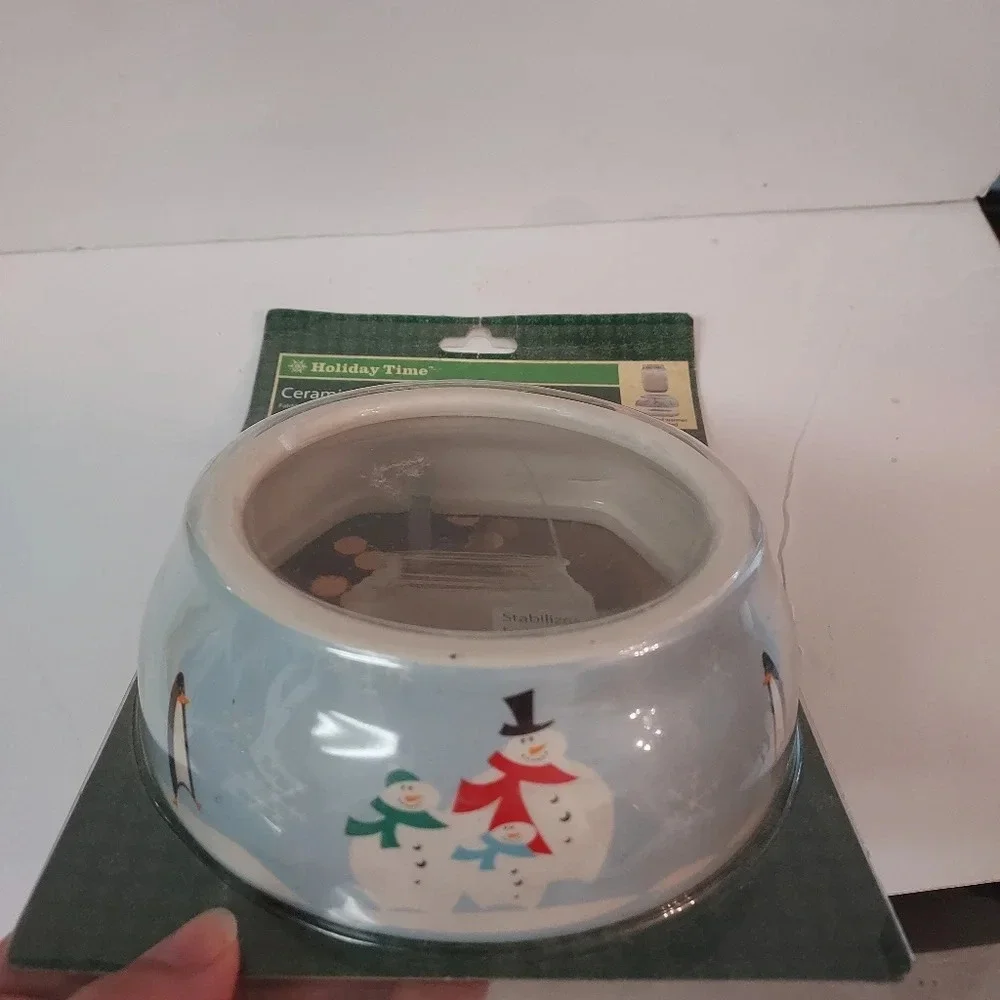 Holiday Time Ceramic Candle Warmer Skirt Snow, Snowman and Penguin Design